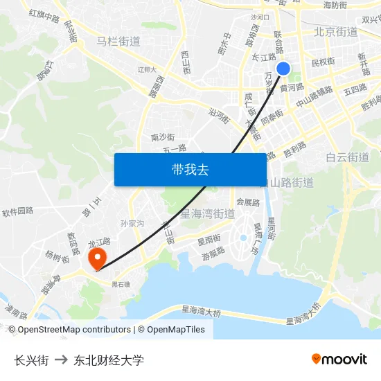 长兴街 to 东北财经大学 map