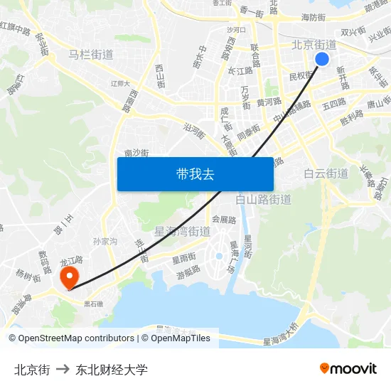 北京街 to 东北财经大学 map