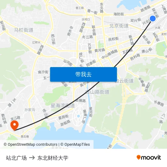 站北广场 to 东北财经大学 map
