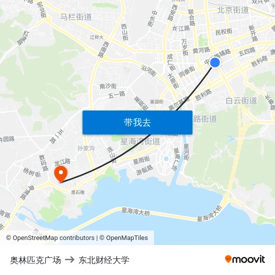 奥林匹克广场 to 东北财经大学 map