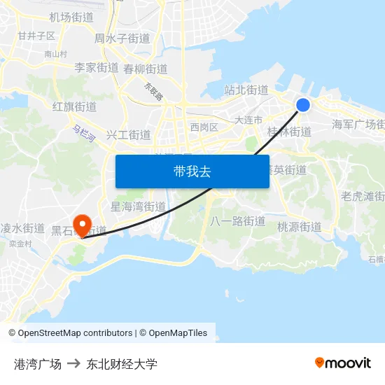 港湾广场 to 东北财经大学 map