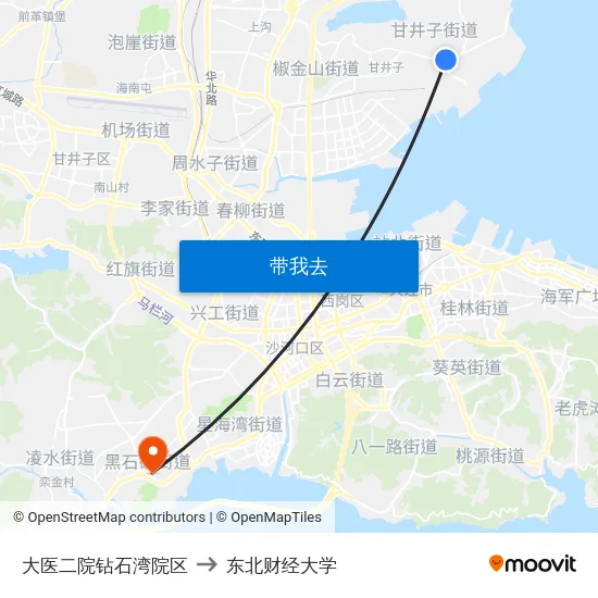大医二院钻石湾院区 to 东北财经大学 map