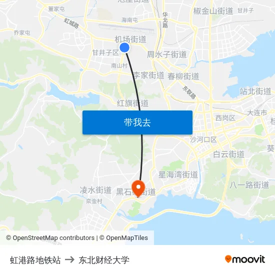 虹港路地铁站 to 东北财经大学 map