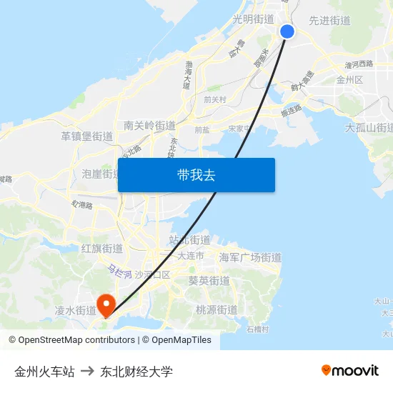 金州火车站 to 东北财经大学 map
