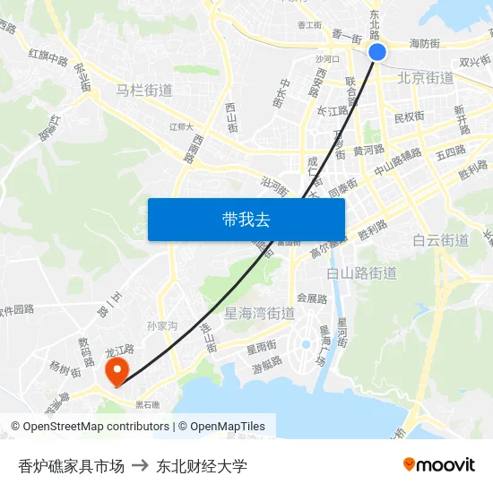香炉礁家具市场 to 东北财经大学 map