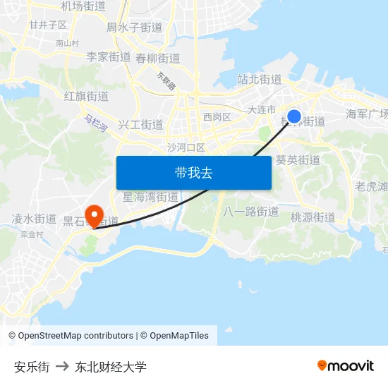 安乐街 to 东北财经大学 map
