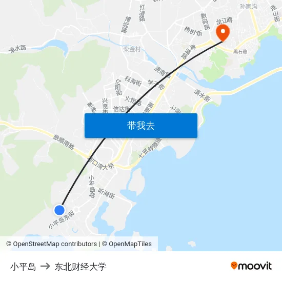 小平岛 to 东北财经大学 map