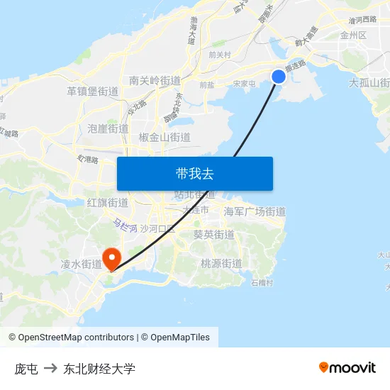 庞屯 to 东北财经大学 map