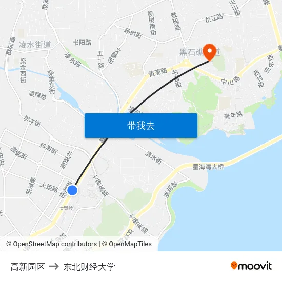 高新园区 to 东北财经大学 map