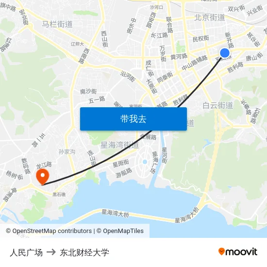 人民广场 to 东北财经大学 map