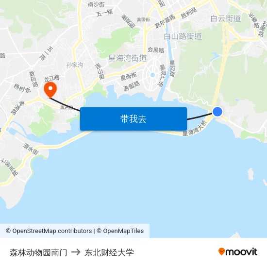 森林动物园南门 to 东北财经大学 map