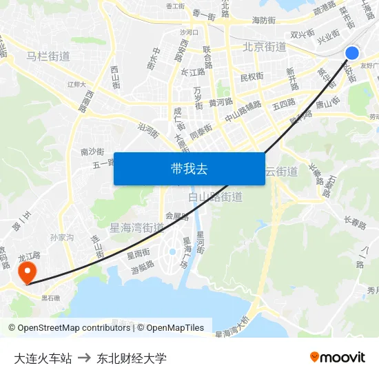 大连火车站 to 东北财经大学 map