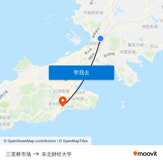 三里桥市场 to 东北财经大学 map