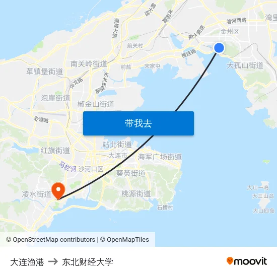 大连渔港 to 东北财经大学 map