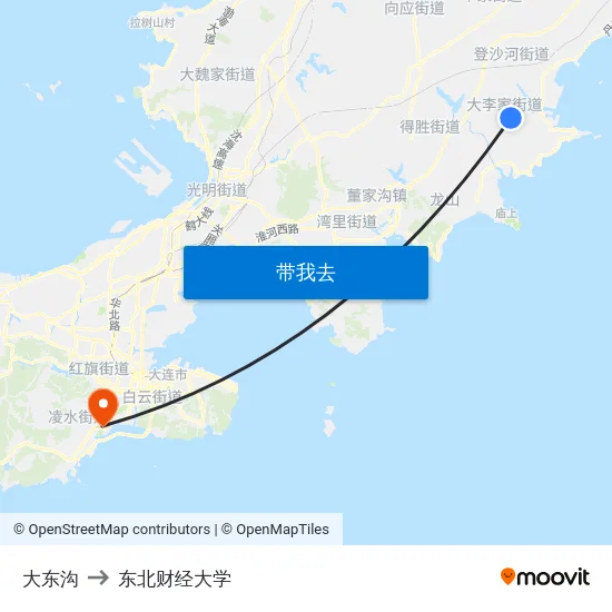 大东沟 to 东北财经大学 map