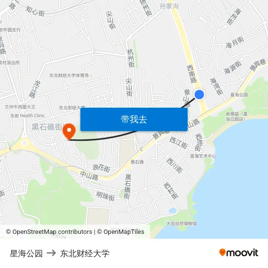 星海公园 to 东北财经大学 map