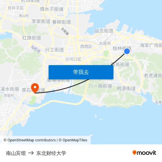 南山宾馆 to 东北财经大学 map