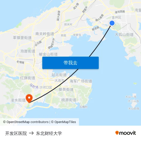 开发区医院 to 东北财经大学 map