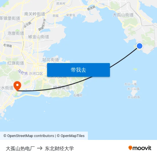 大孤山热电厂 to 东北财经大学 map