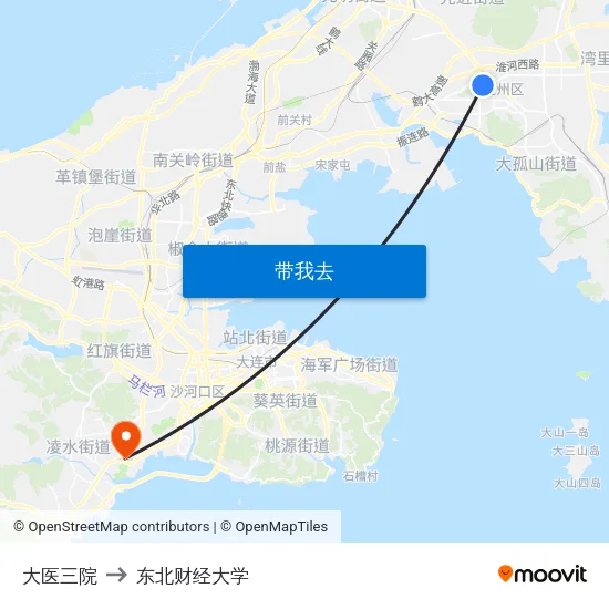 大医三院 to 东北财经大学 map