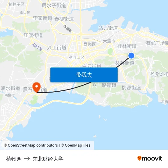 植物园 to 东北财经大学 map