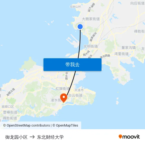 御龙园小区 to 东北财经大学 map