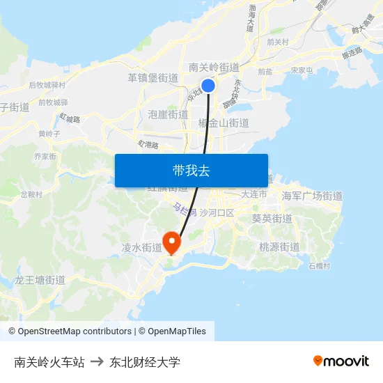 南关岭火车站 to 东北财经大学 map
