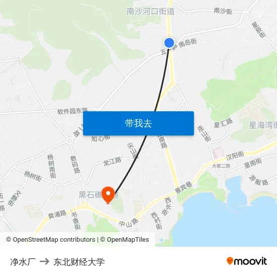净水厂 to 东北财经大学 map
