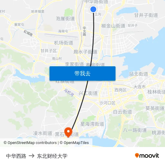 中华西路 to 东北财经大学 map