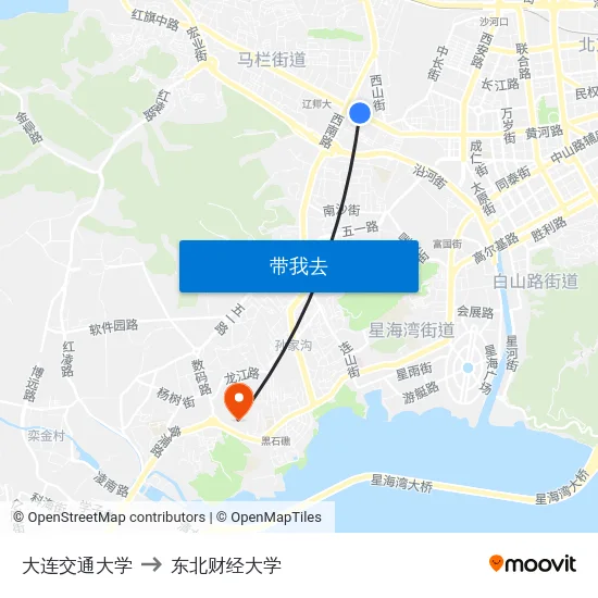 大连交通大学 to 东北财经大学 map
