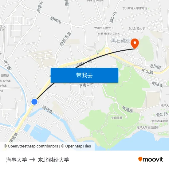 海事大学 to 东北财经大学 map