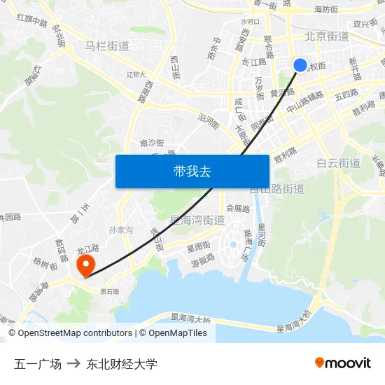 五一广场 to 东北财经大学 map
