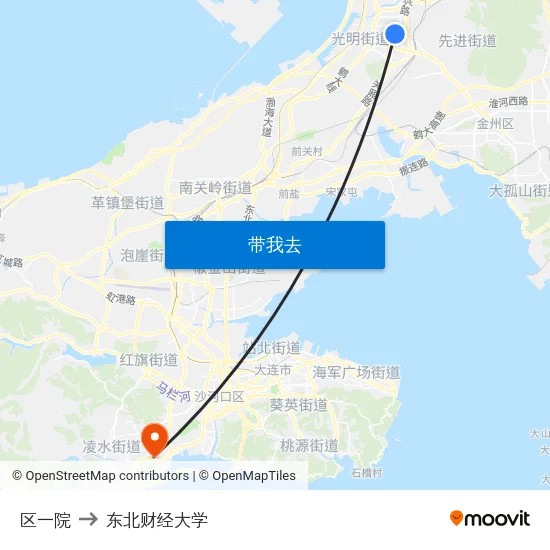 区一院 to 东北财经大学 map