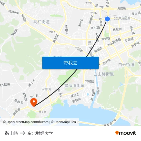 鞍山路 to 东北财经大学 map