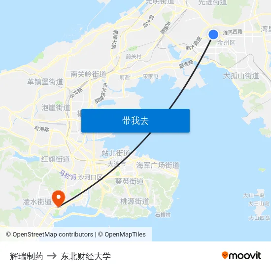 辉瑞制药 to 东北财经大学 map
