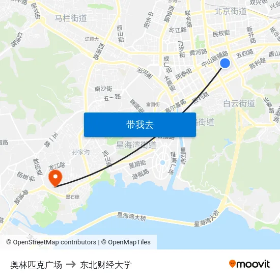 奥林匹克广场 to 东北财经大学 map