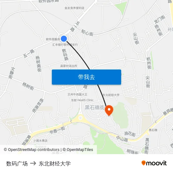 数码广场 to 东北财经大学 map