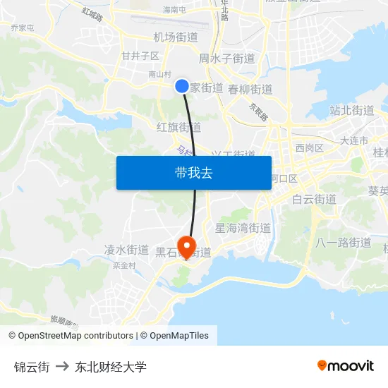 锦云街 to 东北财经大学 map