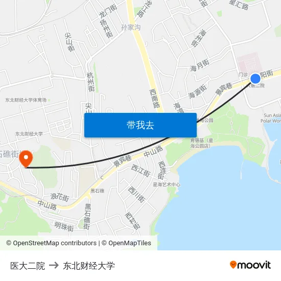 医大二院 to 东北财经大学 map