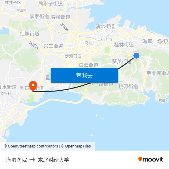 海港医院 to 东北财经大学 map