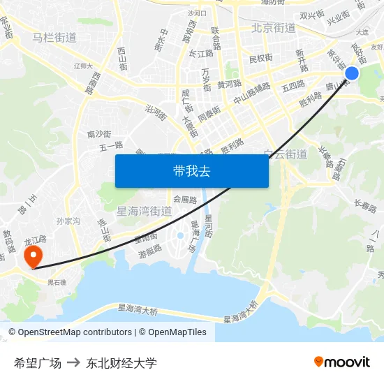 希望广场 to 东北财经大学 map