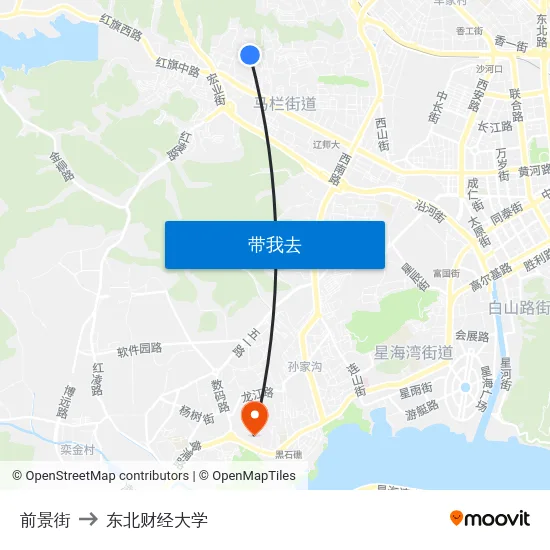 前景街 to 东北财经大学 map