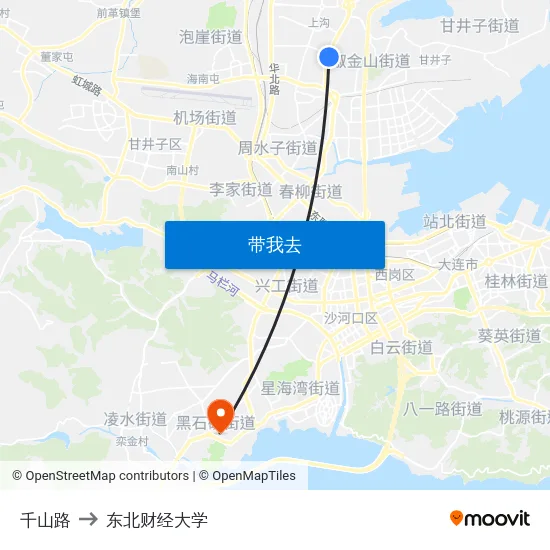 千山路 to 东北财经大学 map