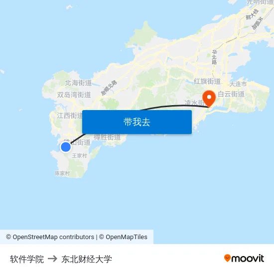 软件学院 to 东北财经大学 map