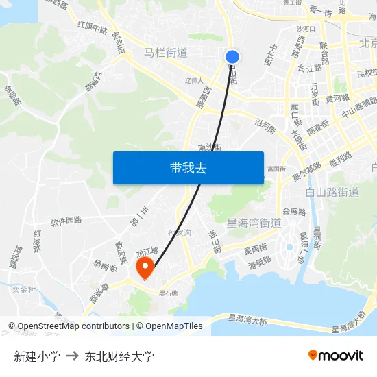 新建小学 to 东北财经大学 map