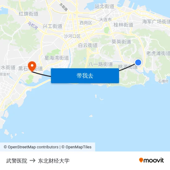 武警医院 to 东北财经大学 map