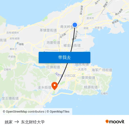 姚家 to 东北财经大学 map