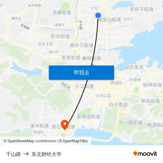 千山路 to 东北财经大学 map