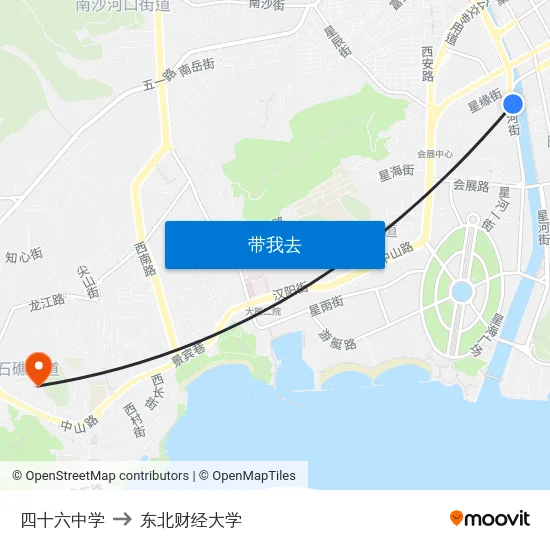 四十六中学 to 东北财经大学 map