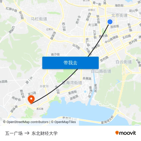 五一广场 to 东北财经大学 map